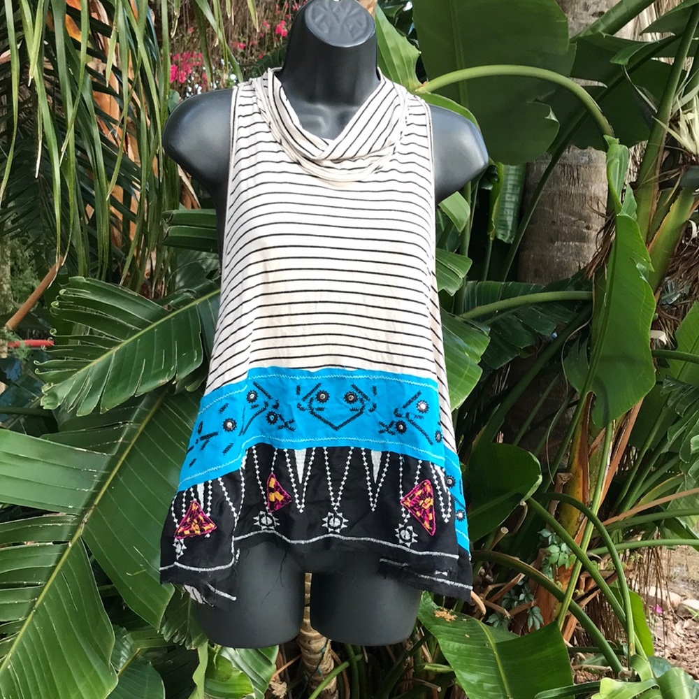 We the free striped tribal trapeze  assymetric top